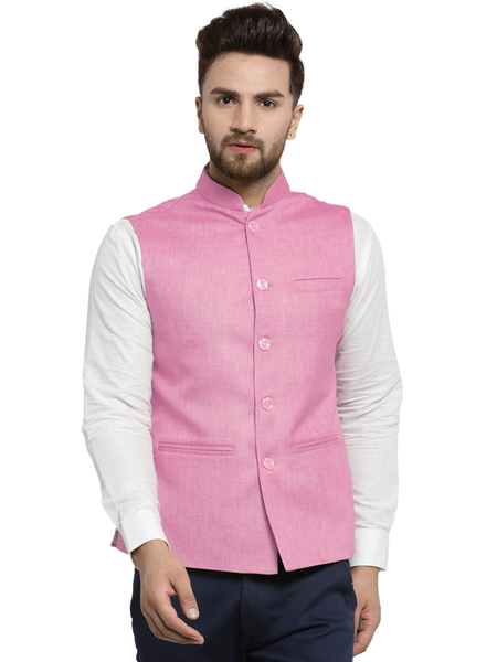 Treemoda Baby Pink Nehru jacket For Men Stylish Latest Design Suitable for Ethnic Wear/Wedding Wear/ Formal Wear/Casual Wear
