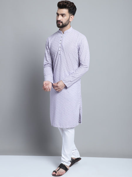 Lavender Chikankari Embroidery Cotton Kurta Pajama by Treemoda