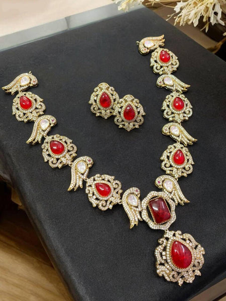 Golden Sparkle Red Gem Necklace Set
