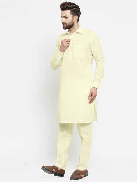 Designer Cream Pathani Lenin Kurta with Pants for a Royal look by TREEMODA