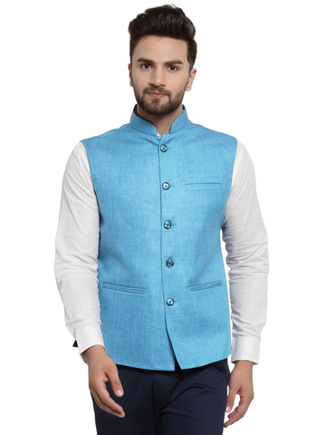 Treemoda Sky Blue Nehru jacket For Men Stylish Latest Design Suitable for Ethnic Wear/Wedding Wear/ Formal Wear/Casual Wear