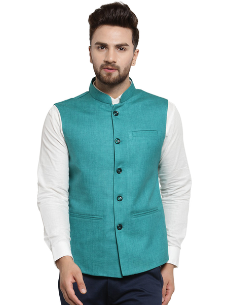Treemoda Sea Green Nehru jacket For Men Stylish Latest Design Suitable for Ethnic Wear/Wedding Wear/ Formal Wear/Casual Wear