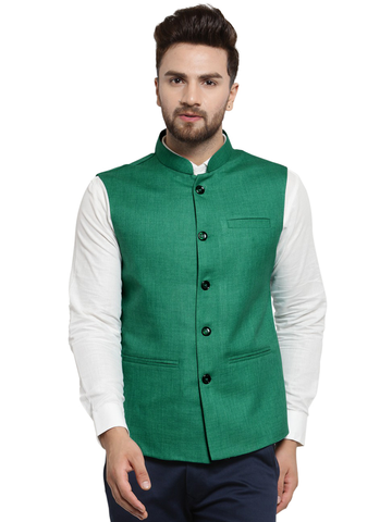 Treemoda Dark Green Nehru jacket For Men Stylish Latest Design Suitable for Ethnic Wear/Wedding Wear/ Formal Wear/Casual Wear
