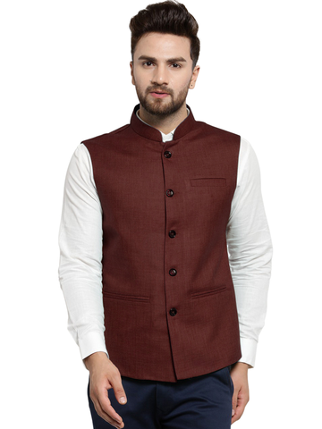 Treemoda Dark Brown Nehru jacket For Men Stylish Latest Design Suitable for Ethnic Wear/Wedding Wear/ Formal Wear/Casual Wear