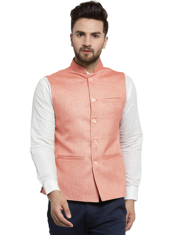 Treemoda Peach Nehru jacket For Men Stylish Latest Design Suitable for Ethnic Wear/Wedding Wear/ Formal Wear/Casual Wear