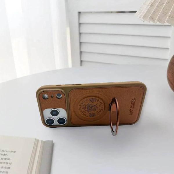 Santa Barbara Primo Series Magnetic Ring Kickstand Leather Case for iPhone 17 Series