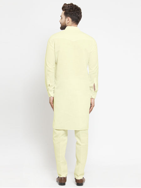 Designer Cream Pathani Lenin Kurta with Pants for a Royal look by TREEMODA