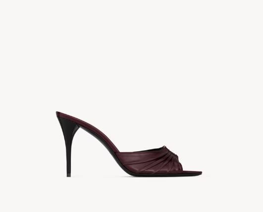 Elegant Open-Toe Heeled Slippers with Signature Gold Accent