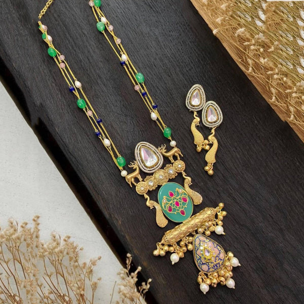 Designer Crystal Long Chain Peacock Necklace  Set