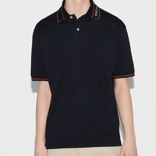 Premium Web  Stripe Collar T-shirt With Brand Signature
