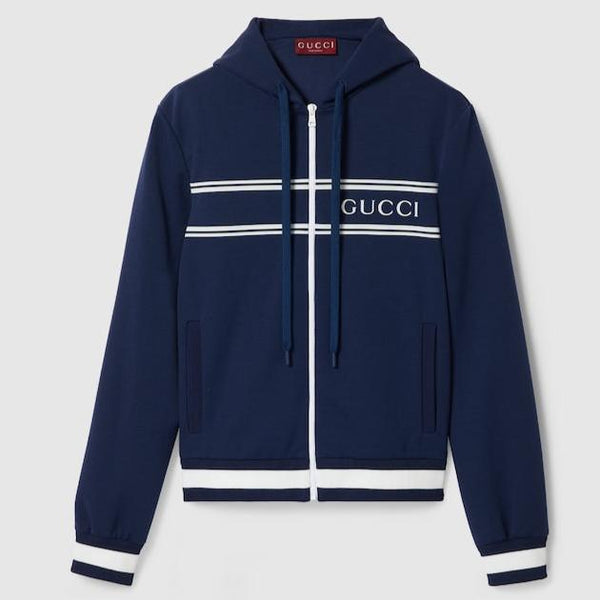 Imported Logo-Print Striped Zip-Up Hoodie