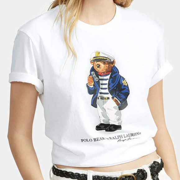 Classic White Polo Bear Sailor Graphic T-Shirt