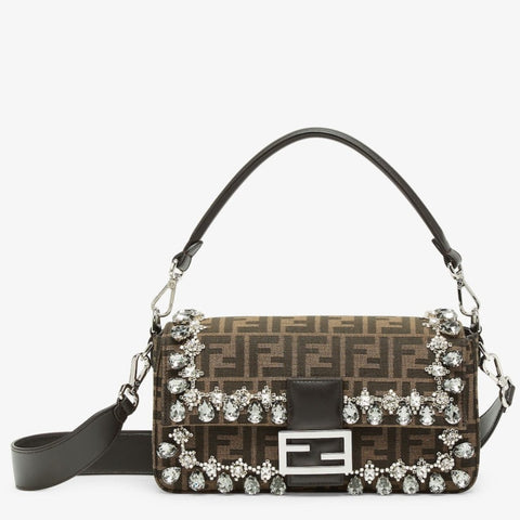 Jacquard FF Baguette  Bag with Crystals