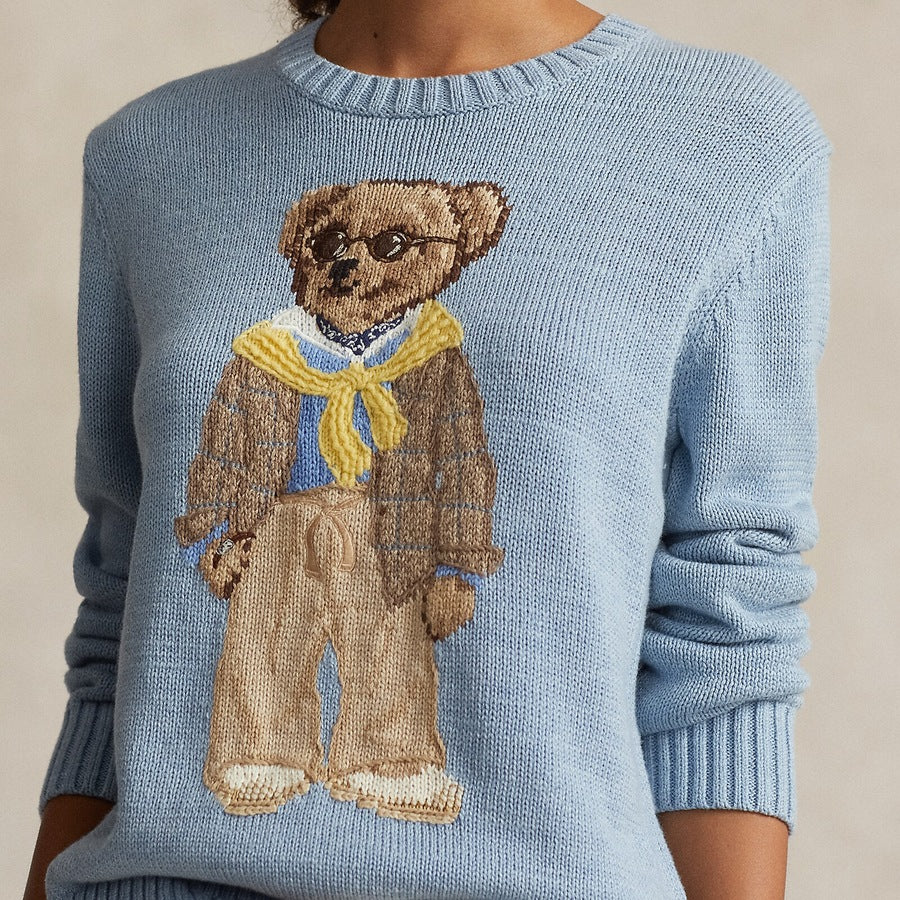 Women Light Blue Polo Bear Crewneck Sweater – Yard of Deals