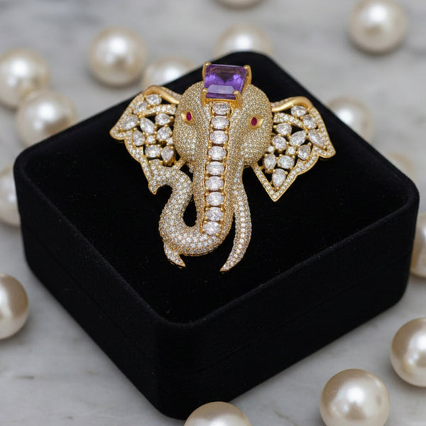 Victorian Polish Elephant Brooch with Doublet Moissanite Polki