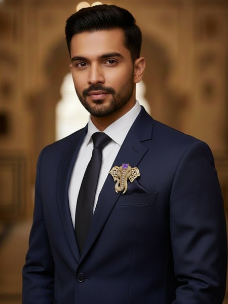 Victorian Polish Elephant Brooch with Doublet Moissanite Polki