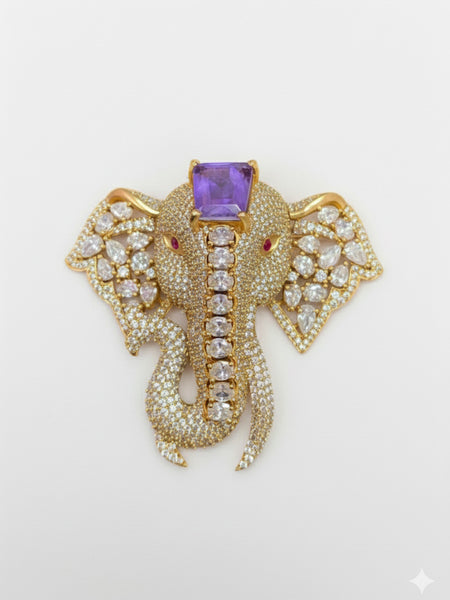 Victorian Polish Elephant Brooch with Doublet Moissanite Polki