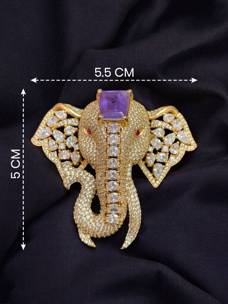 Victorian Polish Elephant Brooch with Doublet Moissanite Polki