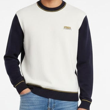 Men’s Premium White & Navy Color-Block Sweater