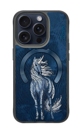 NIMMY 3D Embroidered Fantasy Animal Series Unicorn Leather Magsafe Case For iPhone 15 Series