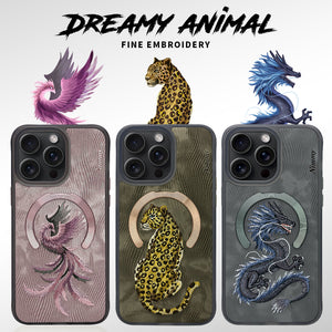 NIMMY 3D Embroidered Fantasy Animal Series Leather Magsafe Case For iPhone 15 Series