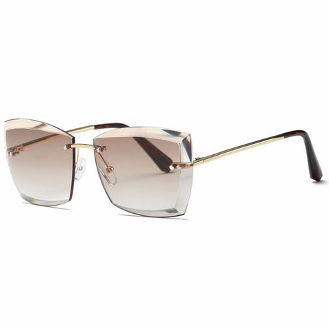 Sunglasses For Women Oversized Rimless Diamond cutting Square Glasses