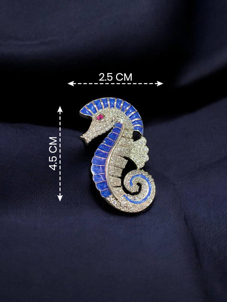 Royal Blue Seahorse Brooch Pin  Silver Plated Brass with AAA AD Stones