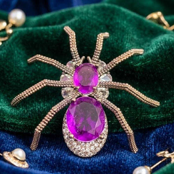 Handmade Purple Spider Brooch Victorian Finish Brass with AAA AD Stones