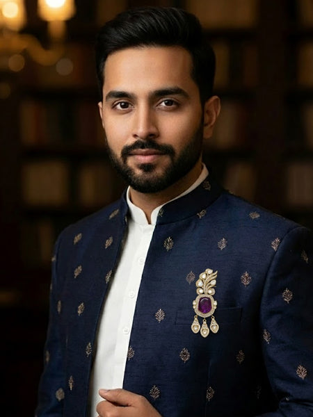 Victorina Moissanite Polki Brass Drop Pendant with Purple Doublets