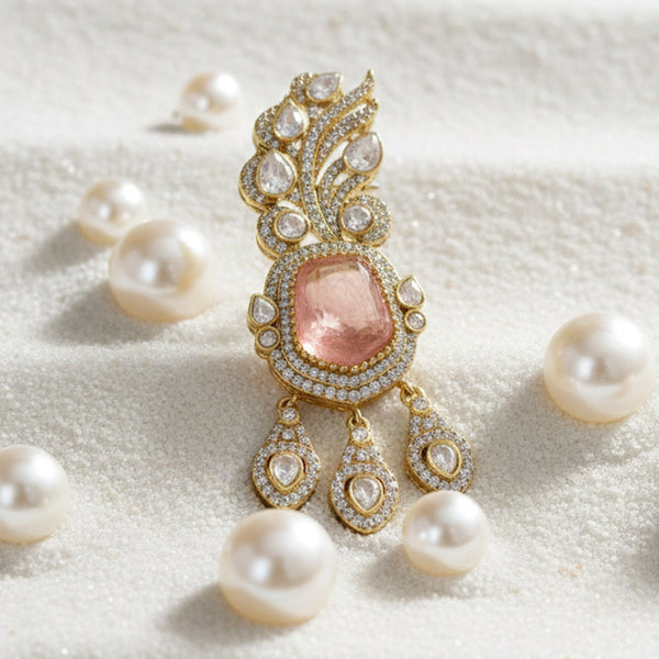 Victorina Moissanite Polki Brass Pendant with Peach Gem Doublets