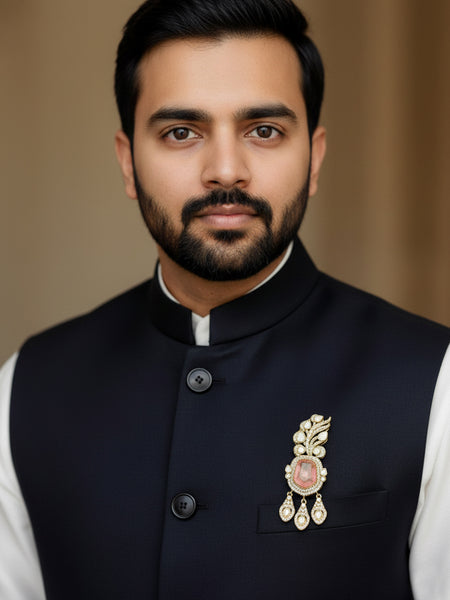 Victorina Moissanite Polki Brass Pendant with Peach Gem Doublets