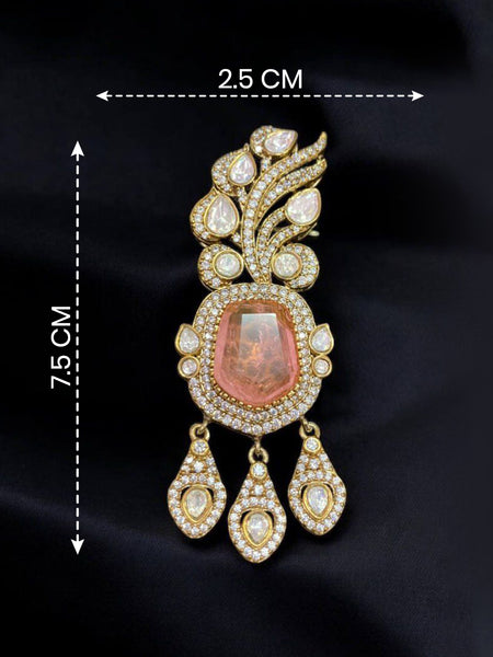 Victorina Moissanite Polki Brass Pendant with Peach Gem Doublets