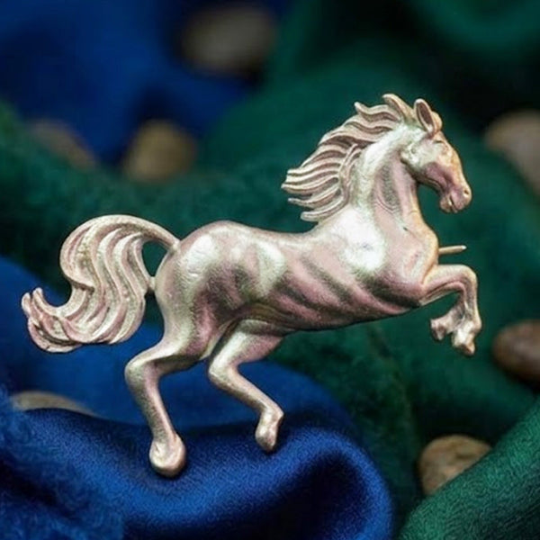 Elegant Running Horse Brooch Pin Matte Silver Finish Brass Brooch