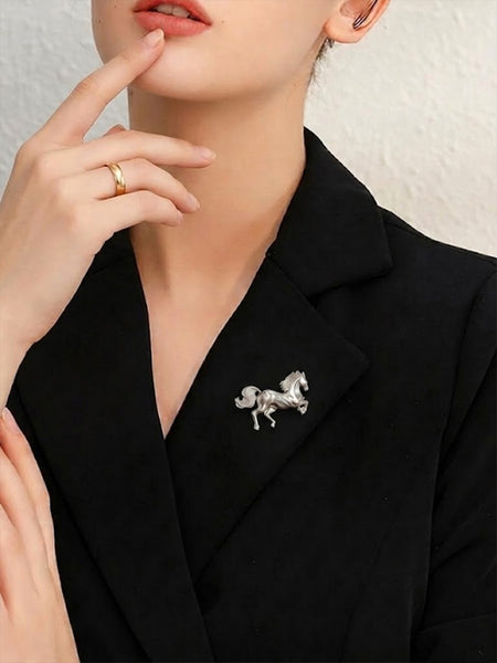 Elegant Running Horse Brooch Pin Matte Silver Finish Brass Brooch