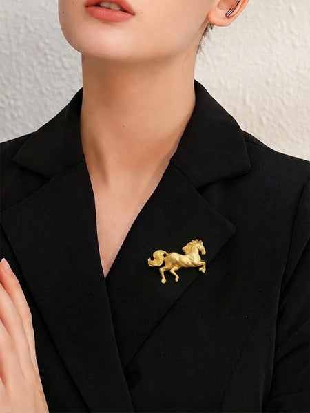 Royal Golden Horse Brooch Pin  Handmade Brass Designer Brooch