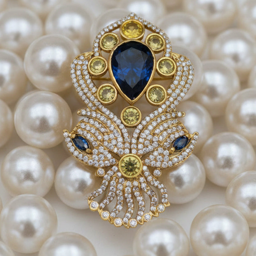 “Victorian Polish Blue Doublet Brooch with Moissanite Polki Work”