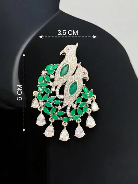 Premium Green Birds Design Stone Brooch Pin for Women Elegant Party & Wedding Accessory