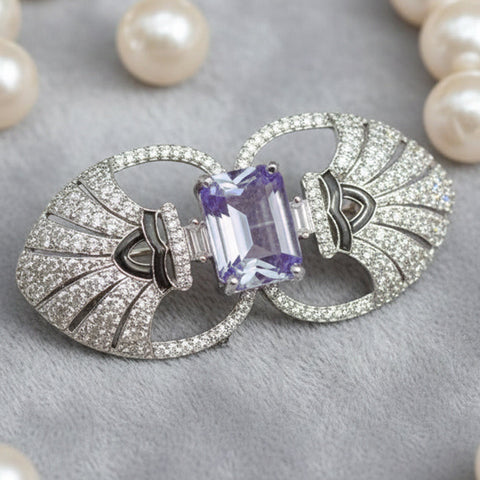 “Victorian Silver Polish Brooch with Lavender Doublet and Moissanite Polki”