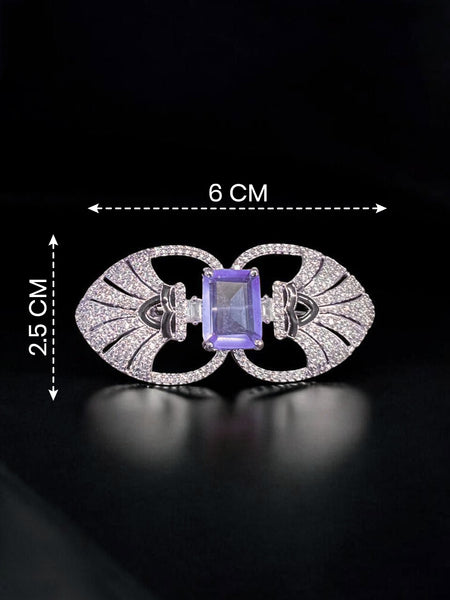 “Victorian Silver Polish Brooch with Lavender Doublet and Moissanite Polki”