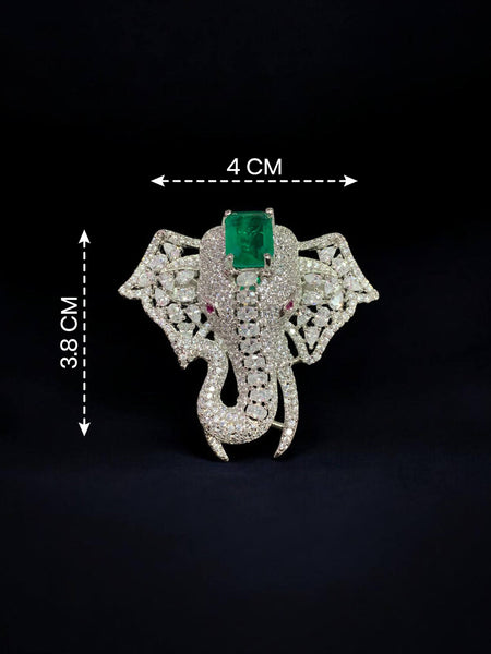 Elegant Elephant AD Stone Designer Brooch with Silver Finish