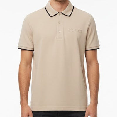 Men’s Beige Polo T-Shirt with Contrast Tipping Premium Smart Casual Wear