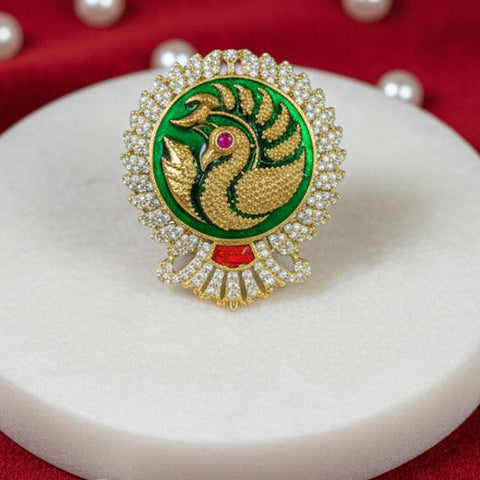 Victorian Polish Peacock Doublet Ring with Moissanite Polki