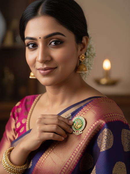 Victorian Polish Peacock Doublet Ring with Moissanite Polki