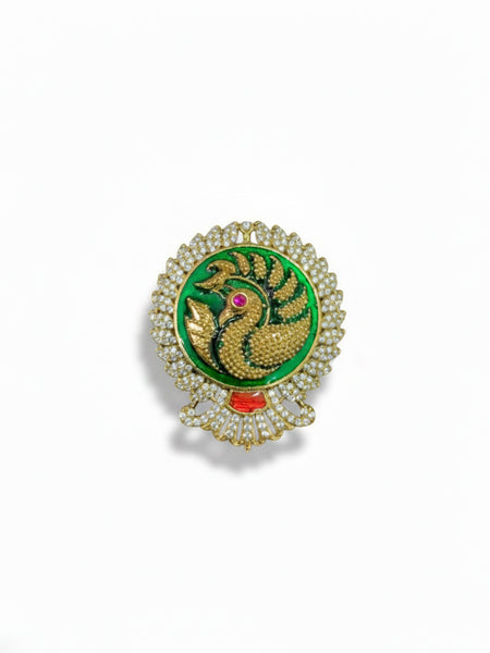 Victorian Polish Peacock Doublet Ring with Moissanite Polki