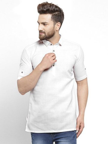 Designer White Short Lenin Kurta for Men by TREEMODA