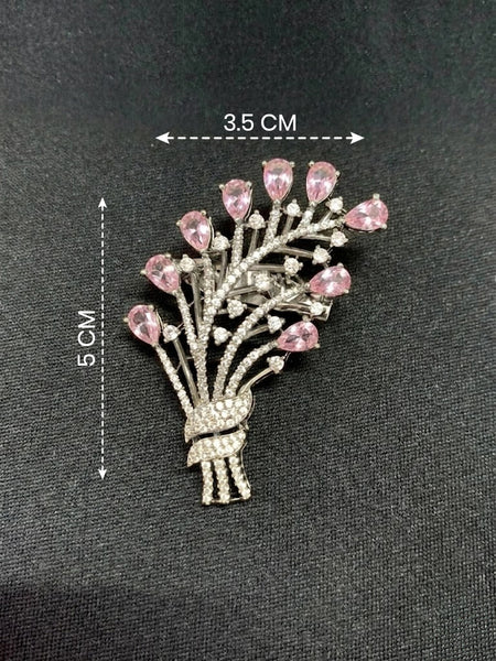 Elegant Pink Floral Designer Brooch Victorian Finish AD Stone Pin