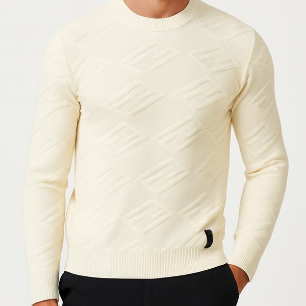 Premium Ivory Textured Knit Luxury Pullover