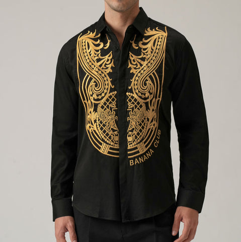 Luxury Gold Symmetric Embroidered Shirt