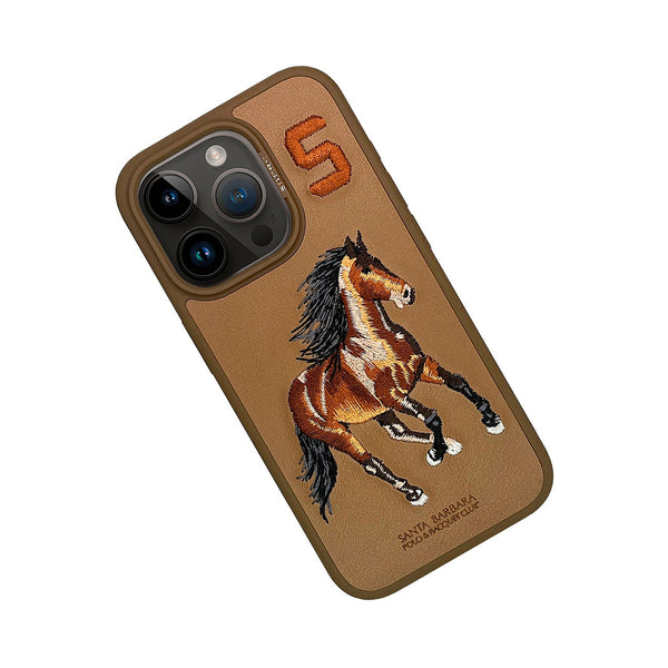 Santa Barbara Boris Series Embroided Horse Leather Case for iPhone 15 Series