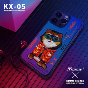 NIMMY 3D Embroidered Cat Color Changing Leather Case for iPhone 14 Series